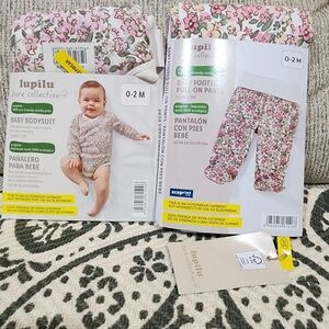 Pure Collection Baby Bodysuit and Pants Set - Pink and White Floral 0-2 Months